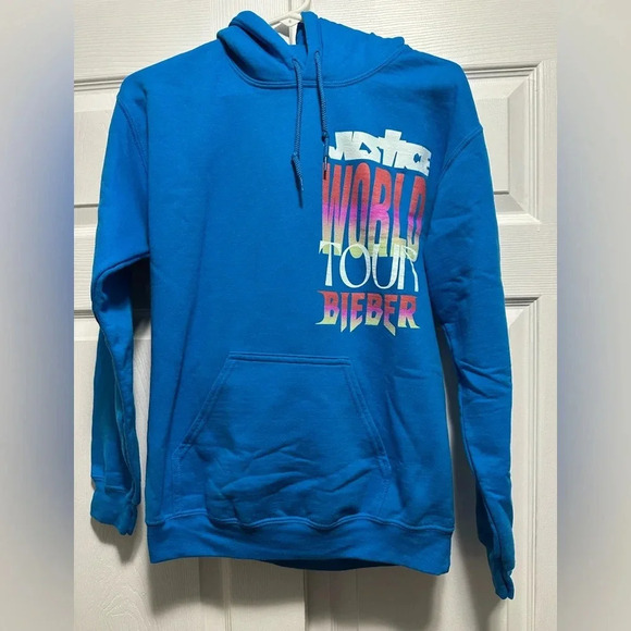 Justin Bieber Tops - Justin Bieber Justice World Tour Hoodie Rare Color Blue Womens S